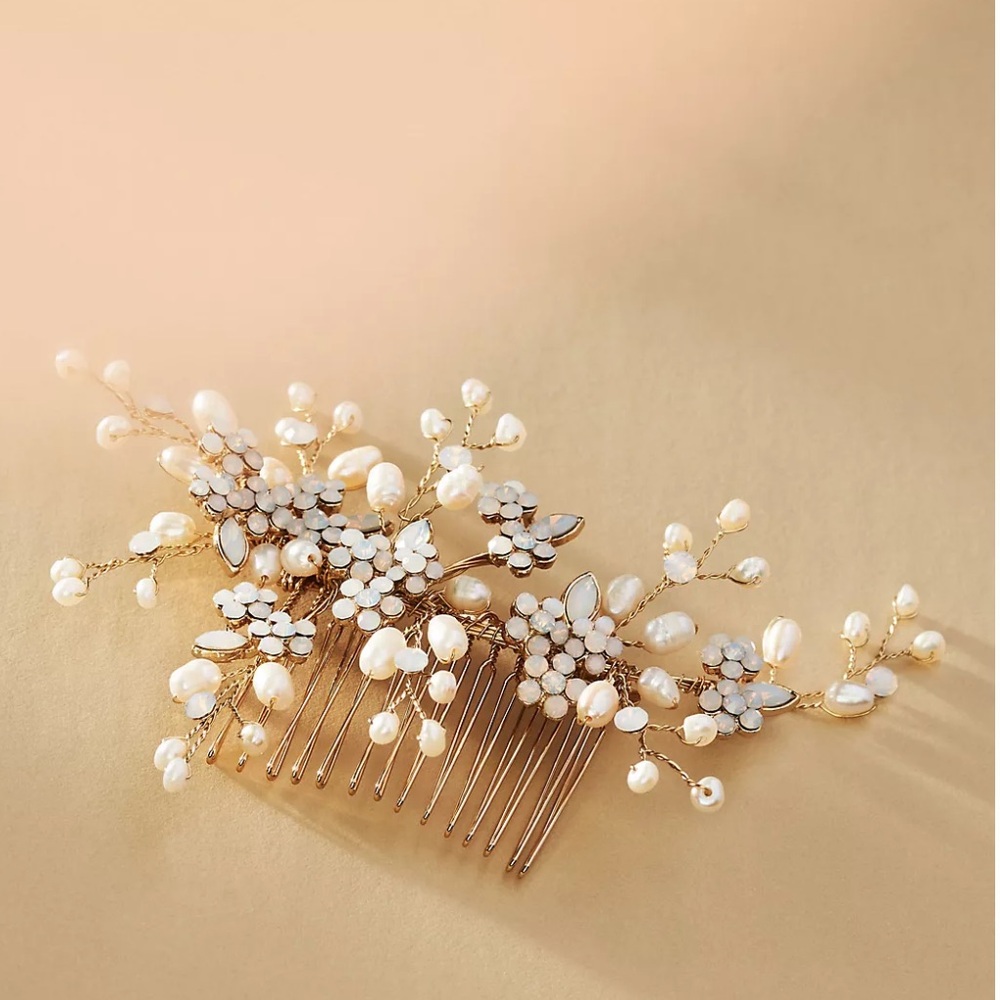 Anthropologie BHLDN Twigs & Honey Julius wedding Hair Comb jewel flowers pearls